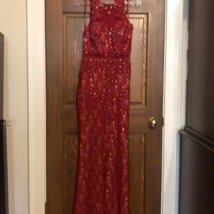 Crimson Red Sequined Evening Gown